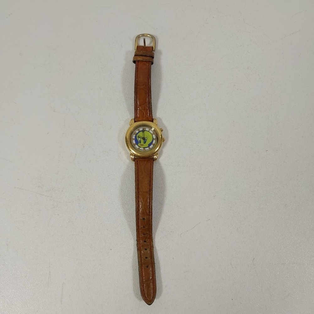 Tweety Bird Armitron Gold Tone Brown Leather Analog Watch 2200/205 K7 Untested